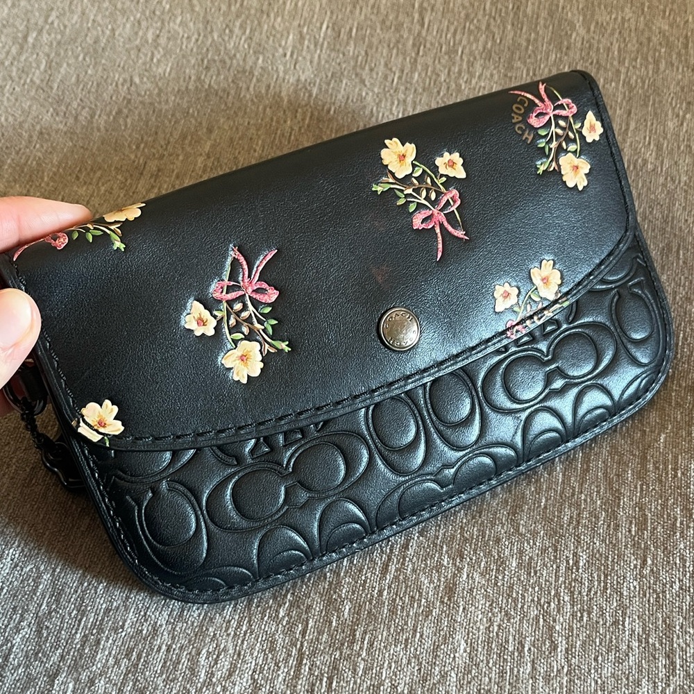 Coach Black Floral Embossed Clutch